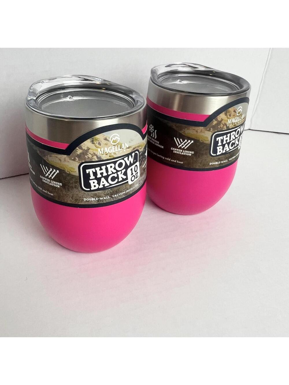 Magellan Throwback Insulated 10oz Stainless Wine Tumbler Set of 2, Magenta/Pink